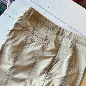 Slazenger Men's Golf Shorts Tan Plaid Stretch Waist 38 Lightweight Breathable